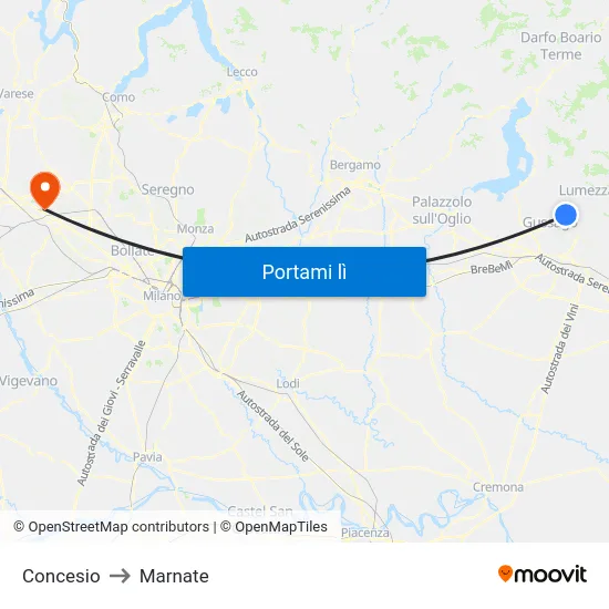 Concesio to Marnate map