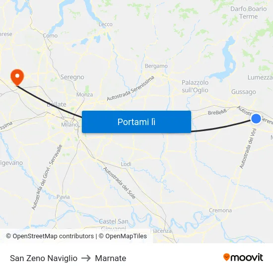 San Zeno Naviglio to Marnate map