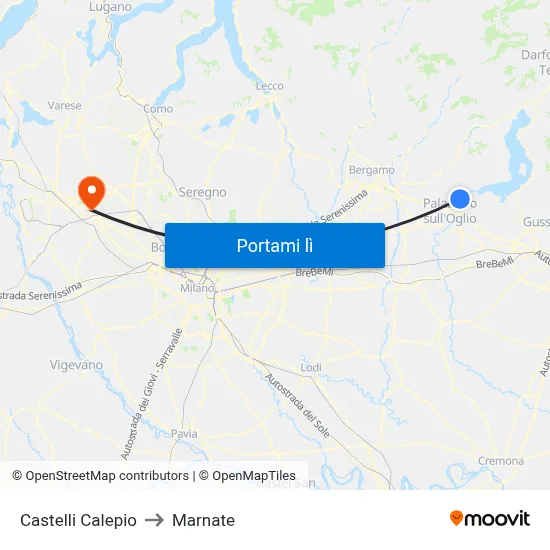 Castelli Calepio to Marnate map