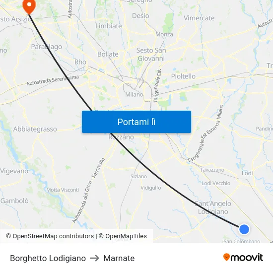 Borghetto Lodigiano to Marnate map
