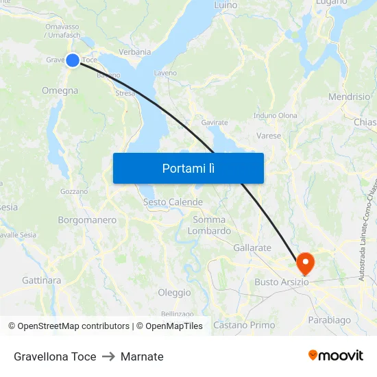 Gravellona Toce to Marnate map