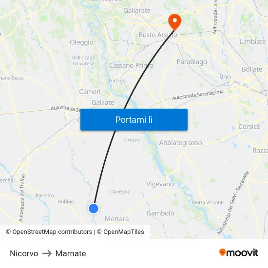 Nicorvo to Marnate map