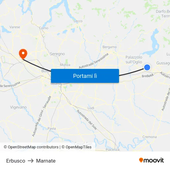 Erbusco to Marnate map