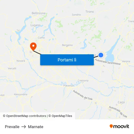 Prevalle to Marnate map