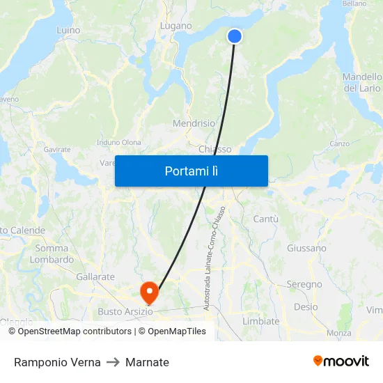 Ramponio Verna to Marnate map