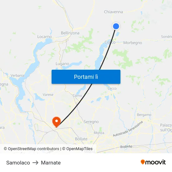 Samolaco to Marnate map