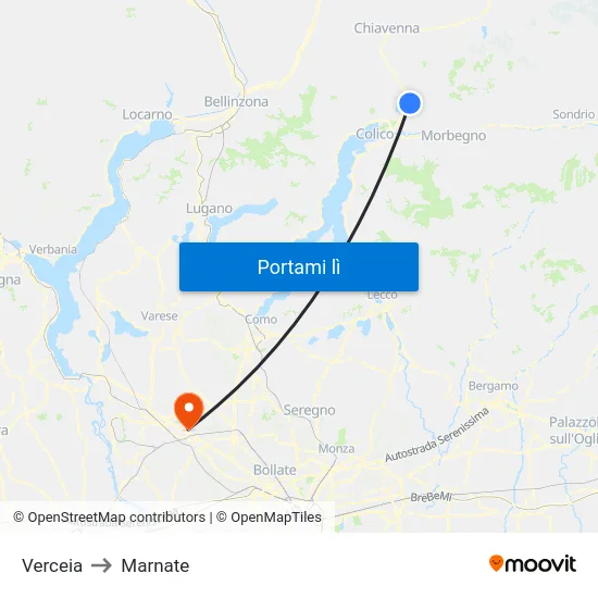 Verceia to Marnate map