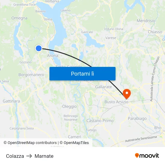 Colazza to Marnate map