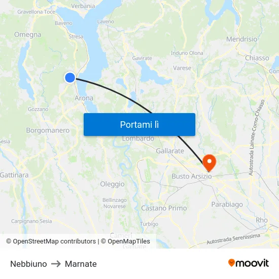 Nebbiuno to Marnate map