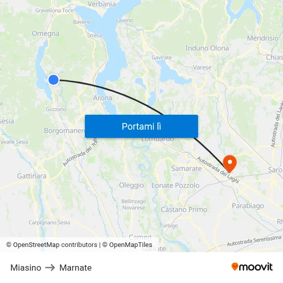 Miasino to Marnate map