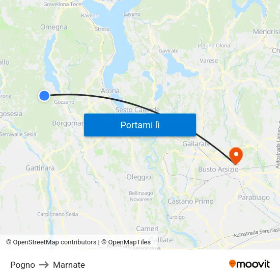 Pogno to Marnate map