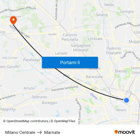 Milano Centrale to Marnate map