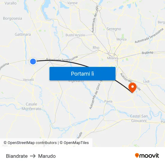 Biandrate to Marudo map