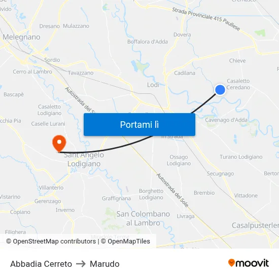 Abbadia Cerreto to Marudo map