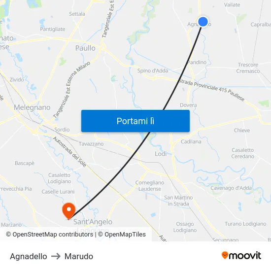 Agnadello to Marudo map