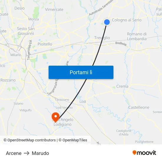 Arcene to Marudo map