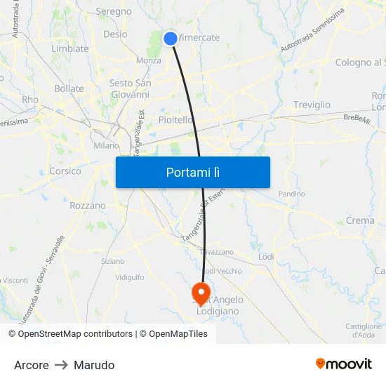 Arcore to Marudo map