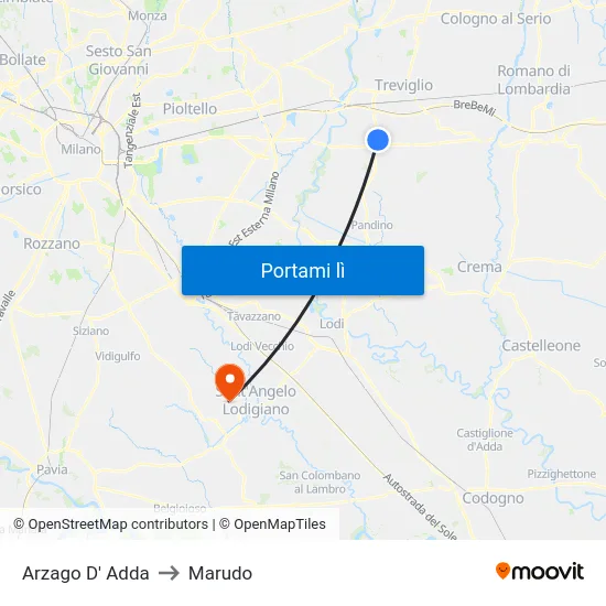 Arzago D' Adda to Marudo map