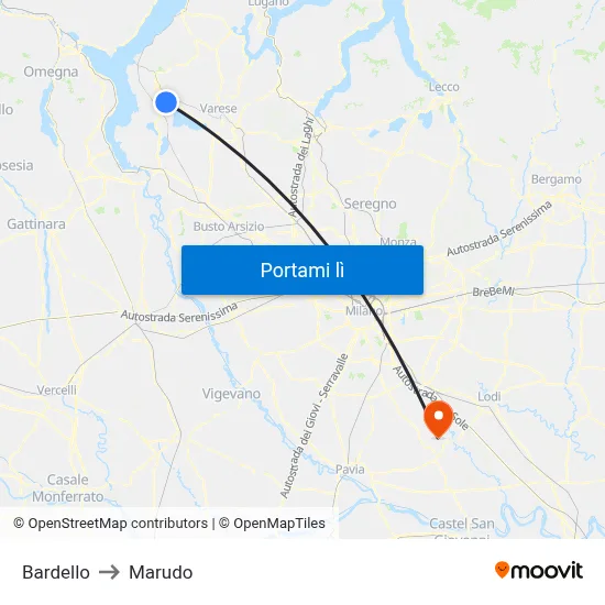 Bardello to Marudo map