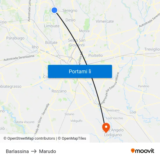 Barlassina to Marudo map