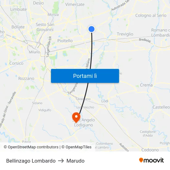 Bellinzago Lombardo to Marudo map