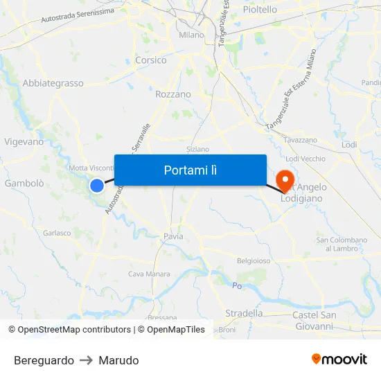 Bereguardo to Marudo map