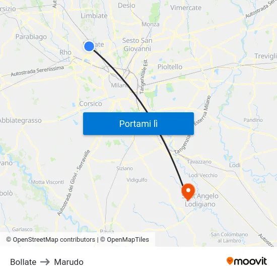 Bollate to Marudo map