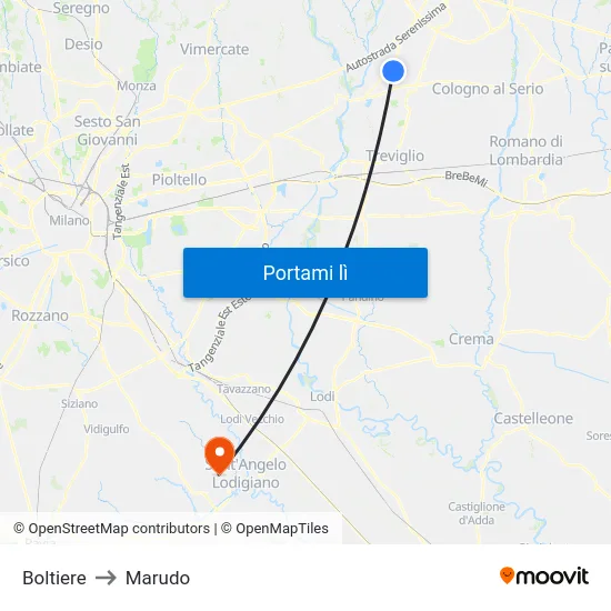 Boltiere to Marudo map