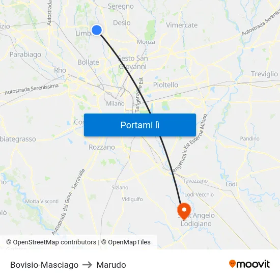 Bovisio-Masciago to Marudo map