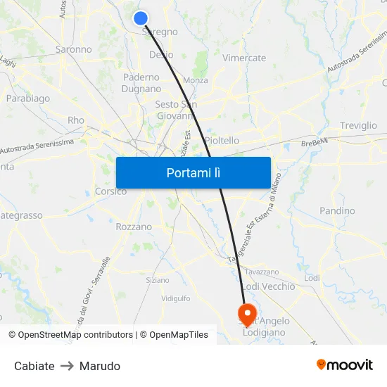 Cabiate to Marudo map