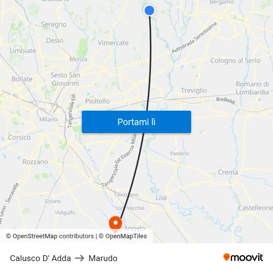 Calusco D' Adda to Marudo map