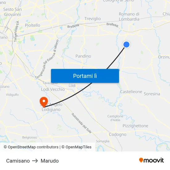 Camisano to Marudo map