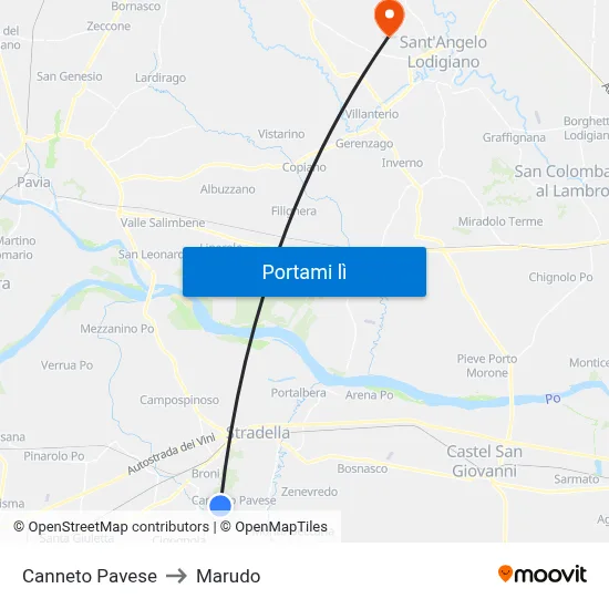 Canneto Pavese to Marudo map