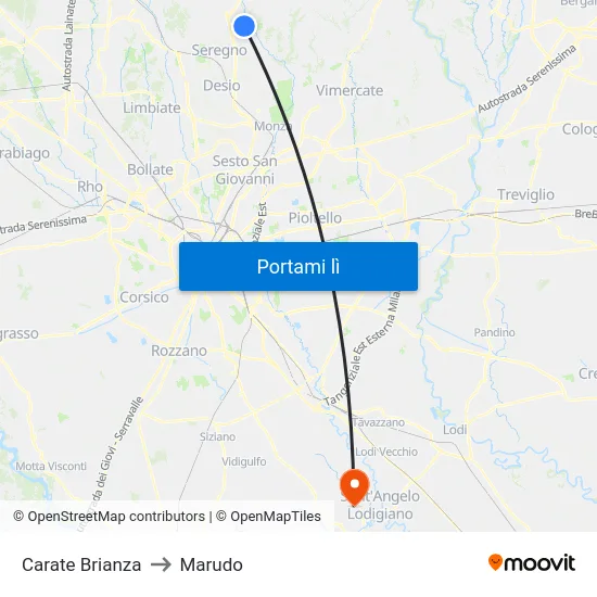 Carate Brianza to Marudo map