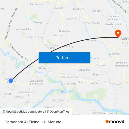 Carbonara Al Ticino to Marudo map