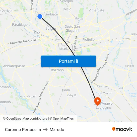 Caronno Pertusella to Marudo map