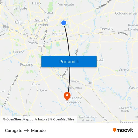 Carugate to Marudo map