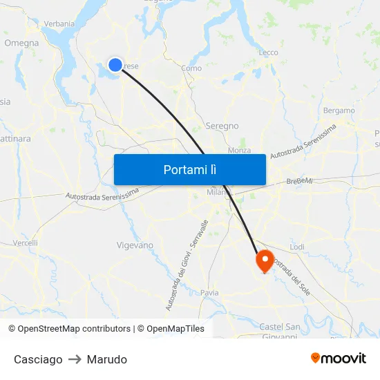 Casciago to Marudo map