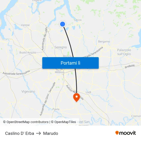 Caslino D' Erba to Marudo map