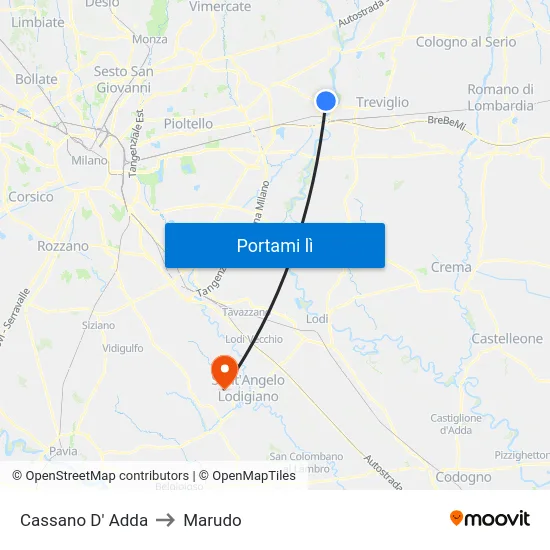 Cassano D' Adda to Marudo map