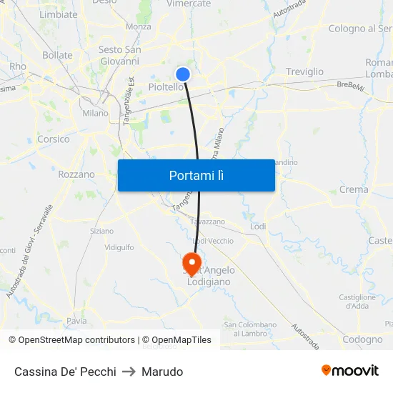 Cassina De' Pecchi to Marudo map