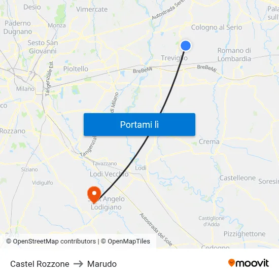 Castel Rozzone to Marudo map