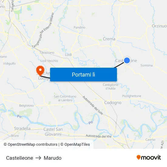 Castelleone to Marudo map