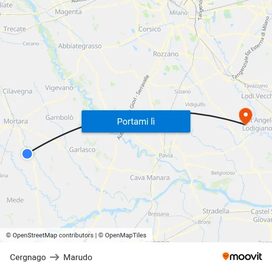 Cergnago to Marudo map