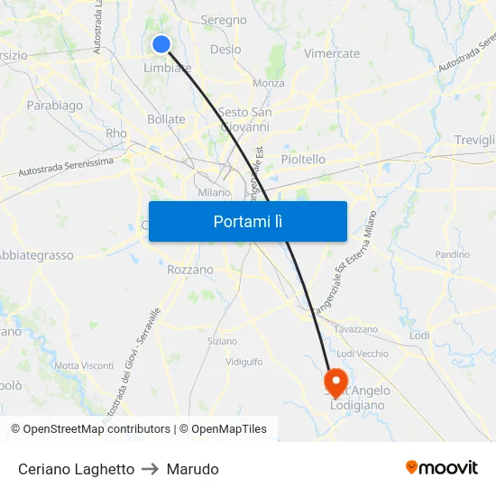 Ceriano Laghetto to Marudo map