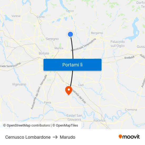 Cernusco Lombardone to Marudo map
