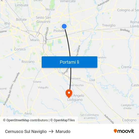 Cernusco Sul Naviglio to Marudo map