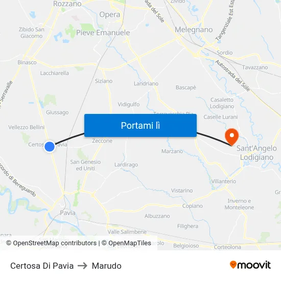 Certosa Di Pavia to Marudo map