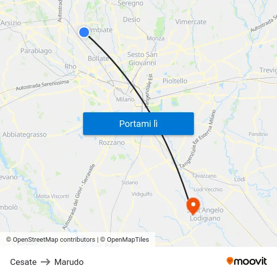Cesate to Marudo map
