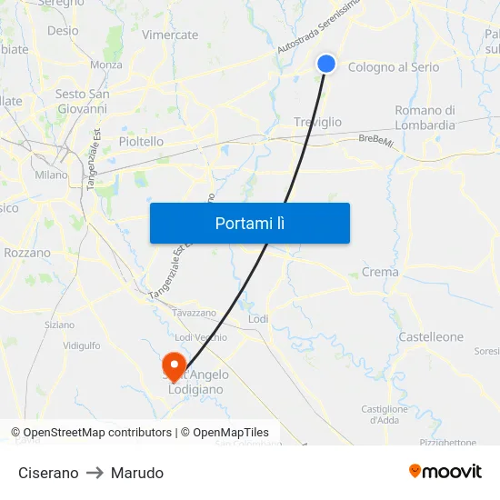 Ciserano to Marudo map